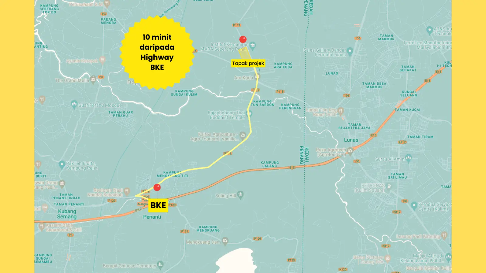 Peta 10 minit ke tapak projek Ara Kuda daripada BKE