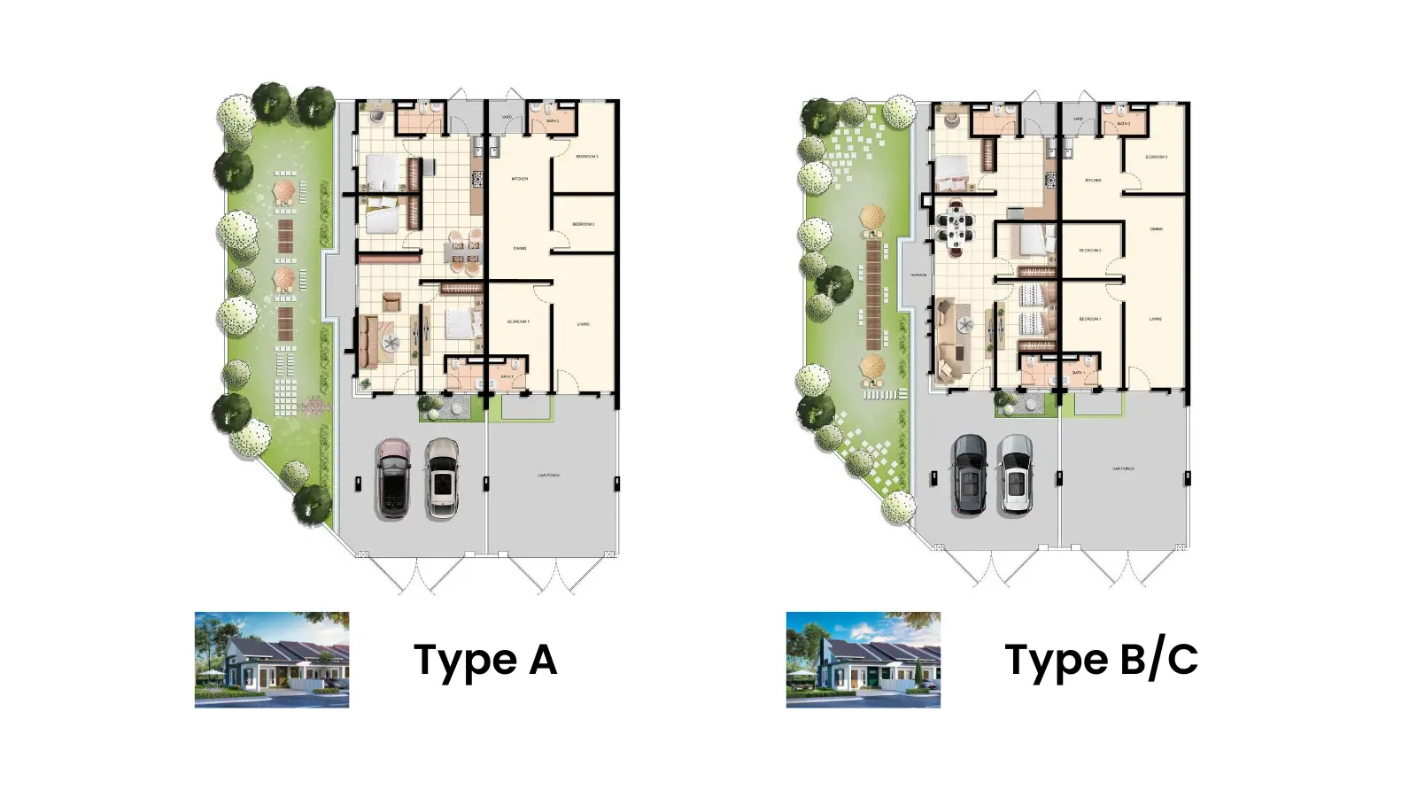Layout Type A vs Type B_C Rumah di Ara Damai, Ara Kuda