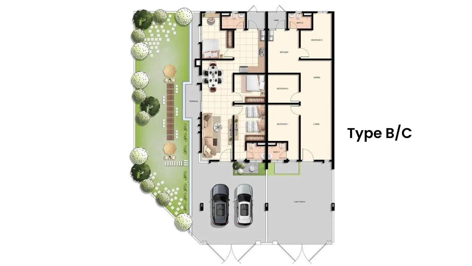 Layout Type B and C Rumah di Ara Damai, Ara Kuda
